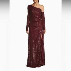 Donna Karan New York Social Occasion Asymmetric Sequined Gown Red Slit Formal 0